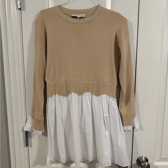 English Factory Beige and White Long Sleeve Dress - Picture 1 of 7